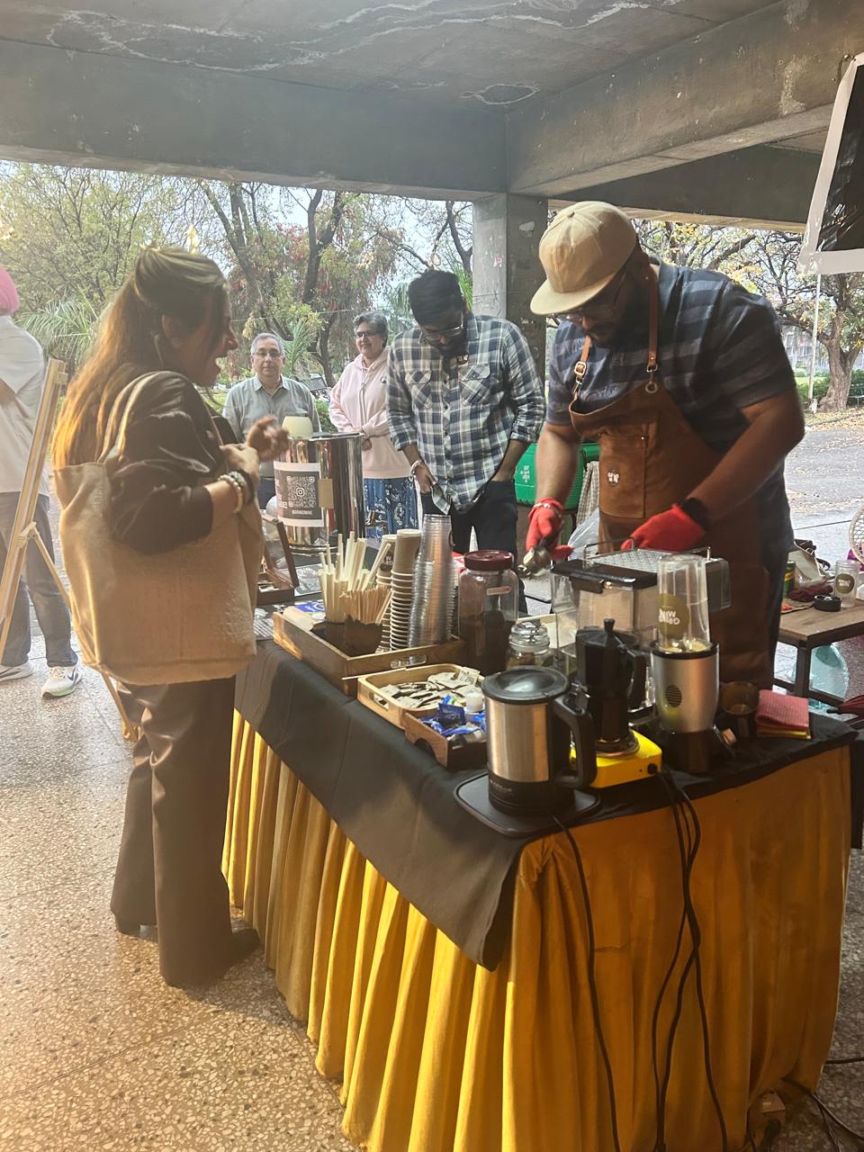 Grindmine corporate coffee bar — live cart, customers, branded setup